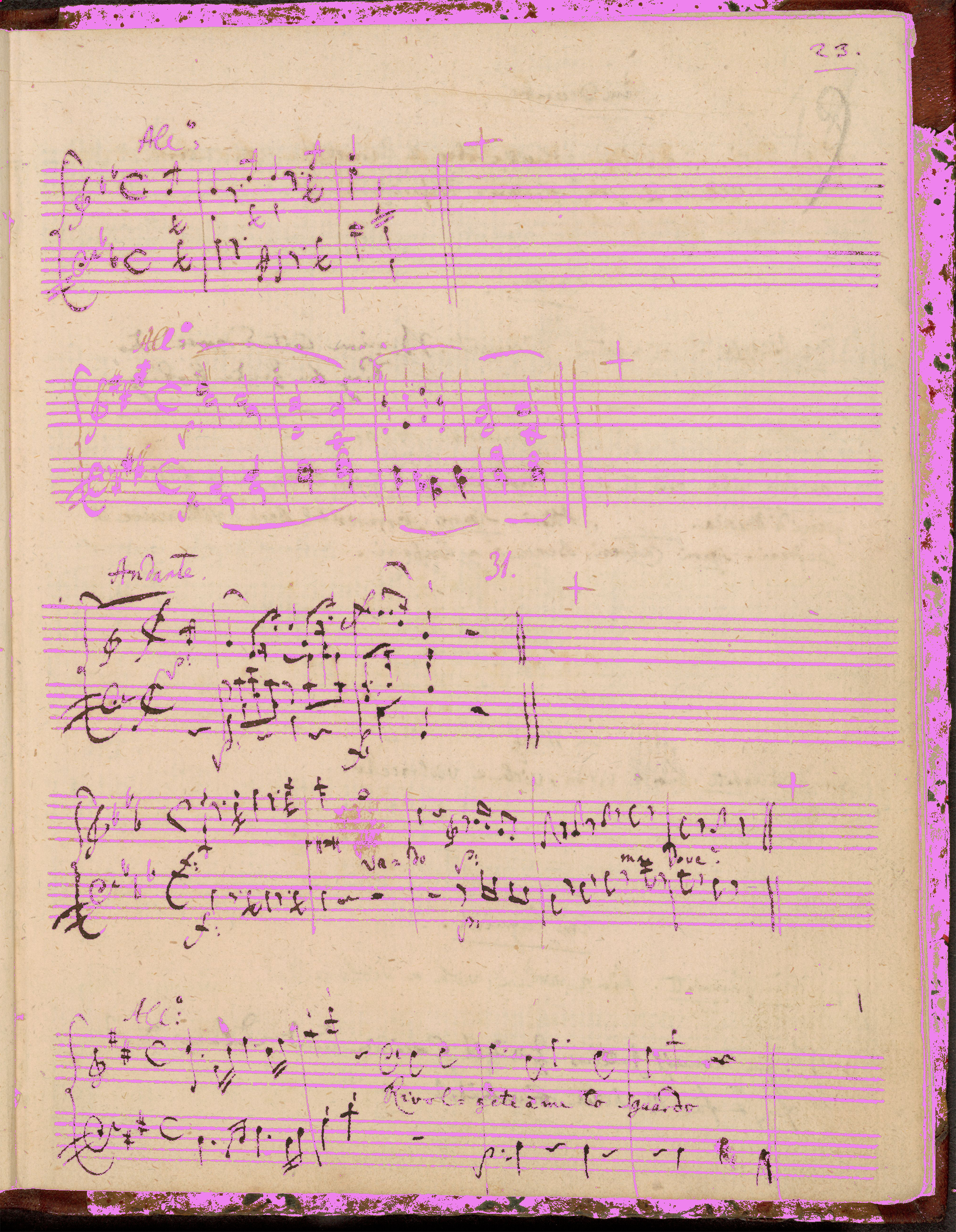 Colour-filtered image of Mozart’s Thematic Catalogue for ink analysis.